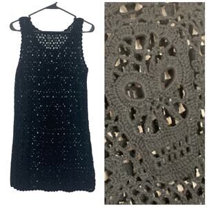 Tripp NYC womens medium black skull crochet beach swim cover grunge knit